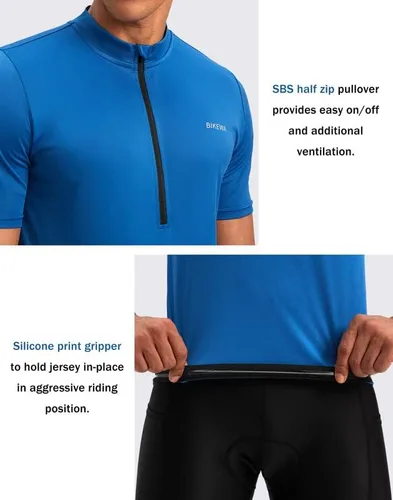 Vista 4 de Bikewa Maillot de ciclismo para hombre que absorbe la humedad, manga corta, UPF media cremallera, ciclismo, ciclismo de carretera, camisas