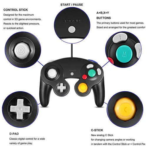 Vista 6 de Arrocent GC Controller, Replacement for Gamecube Controller, Compatible with Wired USB Game Cube Controller/PC Windows 7 8 10 (Black)
