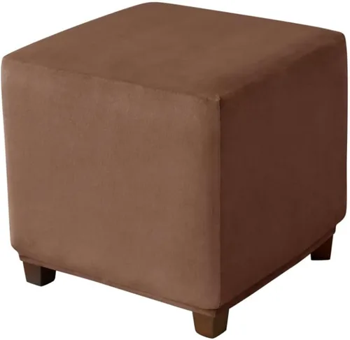 Vista 7 de Funda otomana cuadrada de terciopelo para otomana, protector para reposapiés, taburete, muebles, elástico, cómodo, con parte inferior elástica, Beige