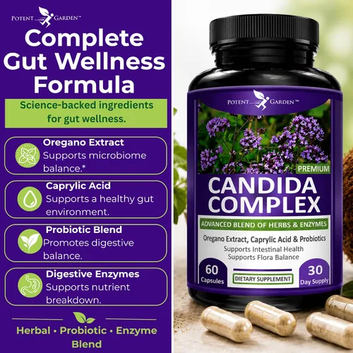 Vista 6 de Potent Garden Candida Complex - Mezcla de orégano y ácido caprílico, complejo de equilibrio de flora intestinal, salud intestinal y apoyo