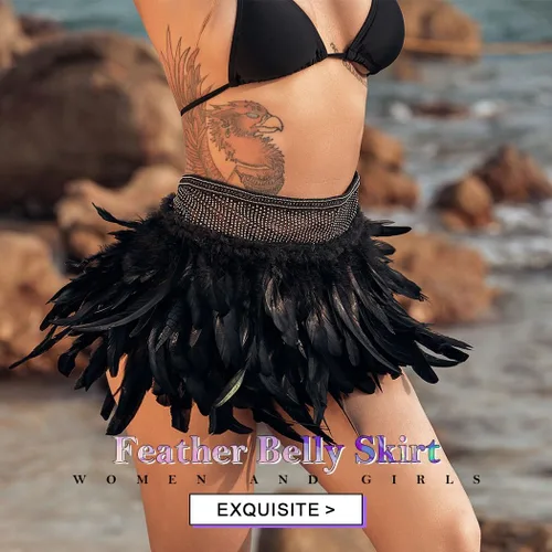 Vista 3 de Nicute Falda de vientre de plumas negras con diamantes de imitación, falda de baile de tul en capas, falda ajustable para mujeres y niñas, Negro