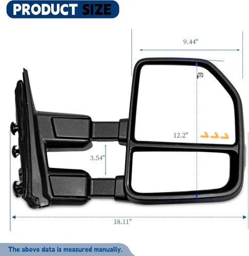 Vista 2 de AERDM Nuevo Espejo de Remolque Compatible con Espejos Laterales Ford Super Duty F-250 F-350 F-450 F-550 1999-2016, Negro con Vidrio Calefactado