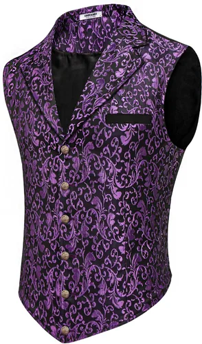 Vista 13 de COOFANDY - Chaleco para hombre, estilo victoriano y steampunk, con estampado paisley floral, gótico, para traje formal y esmoquin, con solapas