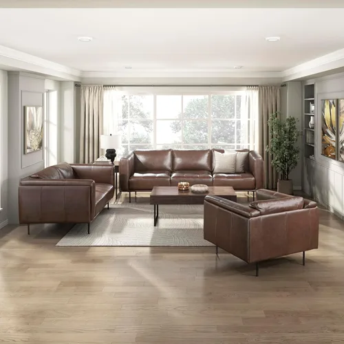 Vista 9 de Lexicon Sofá de cuero de grano superior, sofá moderno, sofá de gran tamaño con marco de madera maciza y patas de metal, sofás de cuero para sala