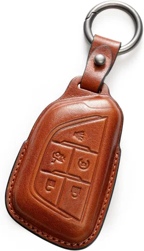 Vista 6 de Cuero Cadillac Key Fob Cover Llavero Holder Car Key Case Protector CT4 CT5 Accesorios Forma de la hoja, Negro