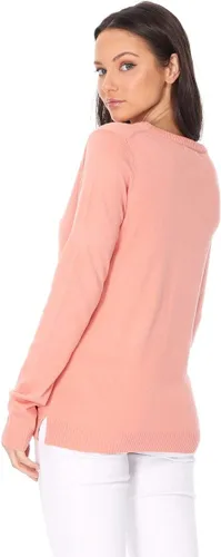 Vista 5 de YEMAK suéter de punto casual básico ligero con cuello redondo y manga 34 para mujer