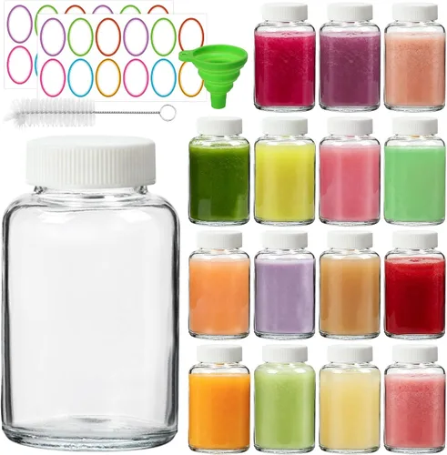 Vista 10 de 4oz Ginger Shots Bottles 16Pack- Portable Leakproof Glass Jars with Lids Botellas pequeñas de vidrio para zumo con tapas para inyección de bienestar