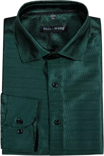 Vista 5 de Barry.Wang Camisas de vestir de seda satinada de lujo para hombre, ajuste regular, manga larga, camisa de esmoquin casual con botones