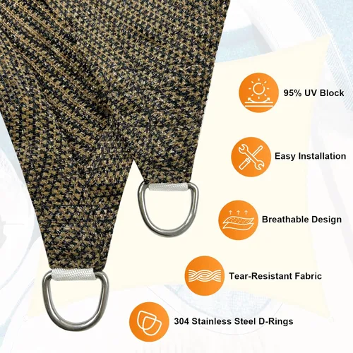 Vista 4 de Artpuch - Toldo triangular tipo vela para sombra, borde curvado, grado comercial, 5.46 oz/yd², permeable, para exteriores, terraza, patio, tamaños