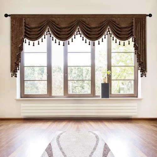 Vista 77 de ELKCA Cenefa de cortina de felpilla beige para ventana de sala de estar, cenefa de cascada para dormitorio, bolsillo para barra