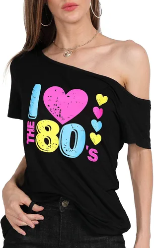 Vista 36 de MAGICMK - Camiseta casual para mujer, con estampado de labios y hombro descubierto, talla extragrande