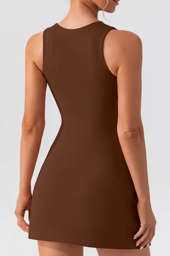 Vista 2 de Vestido de tenis con pantalones cortos integrados y brasier con cuello cuadrado, vestido de golf atlético para entrenamiento, mini vestido