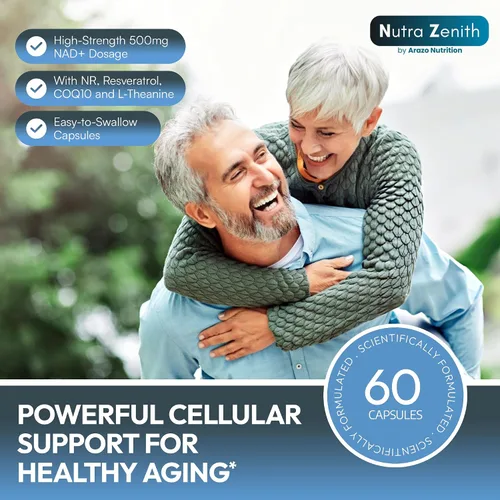 Vista 8 de Suplemento NAD+ con ribósido de nicotinamida (alternativa NMN), CoQ10 y resveratrol - 60 cápsulas para un apoyo saludable al envejecimiento, impulso
