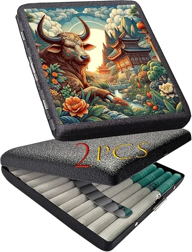 Vista 7 de 2pcs Cigarette case, Capacity Can Hold 20 Sticks,Metal Cigarette Box Portable Holder Crush-Proof Wallets, Card Cases & Money