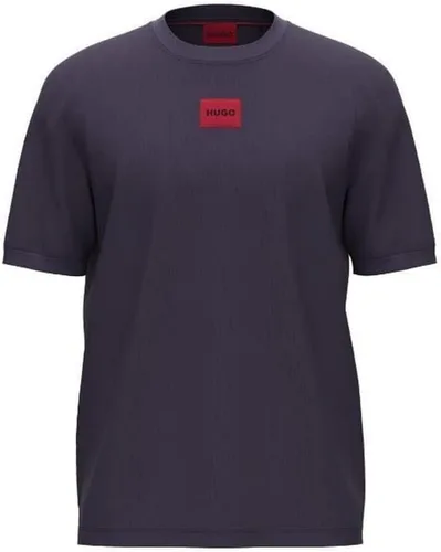 Vista 26 de Hugo Mens Ribbed Crew Neck Regular Fit Center Logo T-Shirt Blanco (Chalk White)
