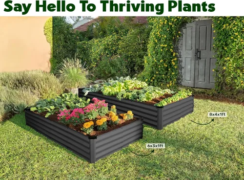 Vista 4 de Plant & Plot Camas de jardín elevadas galvanizadas para exteriores/ Jardinera elevada de 6 x 3 x 1 pie para jardinería, verduras, flores, caja