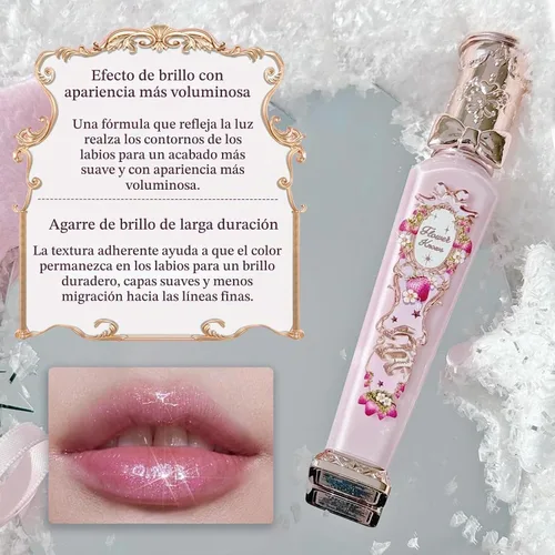 Vista 6 de Flower Knows Violet Strawberry Rococo Glowy Lip Gloss, Hot Pink Shimmer G02 Bebida de frambuesa