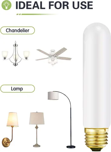Vista 6 de Leools Bombilla LED esmerilada T10, bombilla LED tubular regulable E26, 8 W igual a 60 W, 3000 K, blanco suave, CRI90+, 600 lm, base E26
