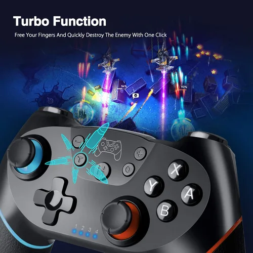 Vista 5 de Controlador inalámbrico Pro compatible con interruptor mando a distancia YCCTEAM Gamepad Pro con eje giroscópico Turbo y doble choque ajustable