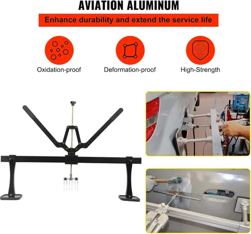Vista 4 de Kit de palanca de extracción de abolladuras de 850 mm para coche, 6 ganchos de garra con anillos de aluminio para carrocería (Negro)