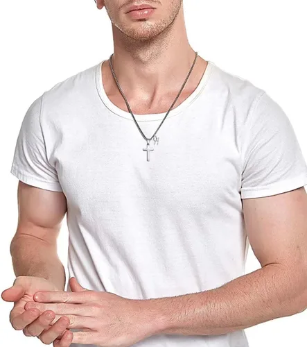 Vista 4 de Collar de cruz con inicial para niños y hombres, de acero inoxidable, dije de cruz con letra inicial, joyería para primera comunión, regalos