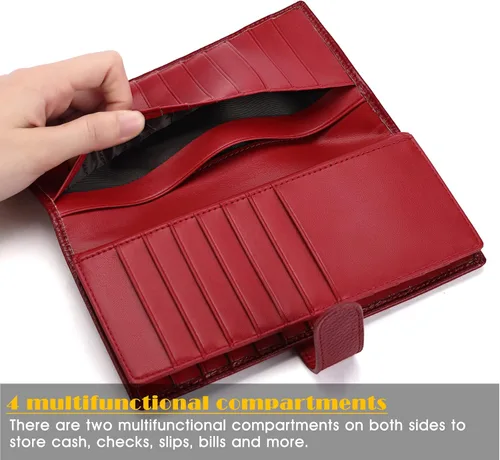 Vista 5 de Cartera de piel auténtica para mujer con bloqueo RFID, Rojo oscuro, Plegar y Negocios