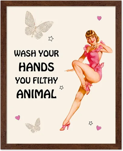 Vista 10 de Poster Master Pin Up Girl Poster - Better Late Than Ugly Print - Butterfly Art - Modern Art - Trendy Art - Gift for Men & Women - Funny Decor for