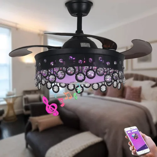 Vista 16 de Ventilador de techo inteligente tipo candelabro de 42 pulgadas con luz, ventilador de techo candelabro retráctil con altavoz Bluetooth y control