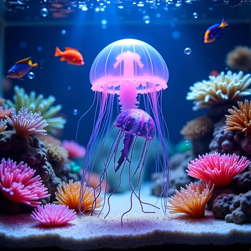 Vista 3 de Medusa artificial púrpura brillante adecuada para pecera, decoración de acuario, adornos populares, decoración de acuario, adornos temáticos