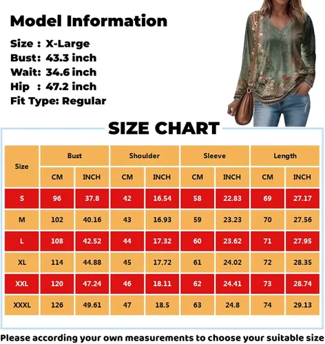 Vista 5 de Long Sleeve Shirts for Women Fall V-Neck Pullover Tees Blouse Loose Casual Sweatshirts Printed Long Sleeve Tunics Tops