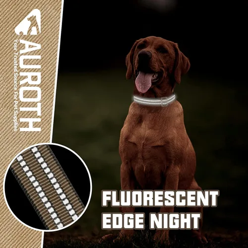 Vista 4 de Collar de perro Auroth para perros medianos y grandes, collar de perro reflectante, collares de perro de nylon suave ajustables con resistente
