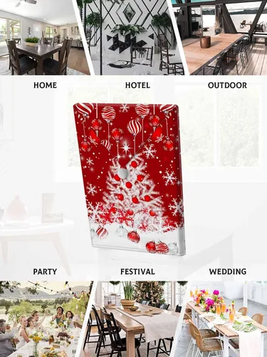 Vista 7 de Fundas para respaldo de silla de comedor, bolas de Navidad con diseño de copo de nieve en color rojo de invierno, fundas para sillas de cocina Árbol