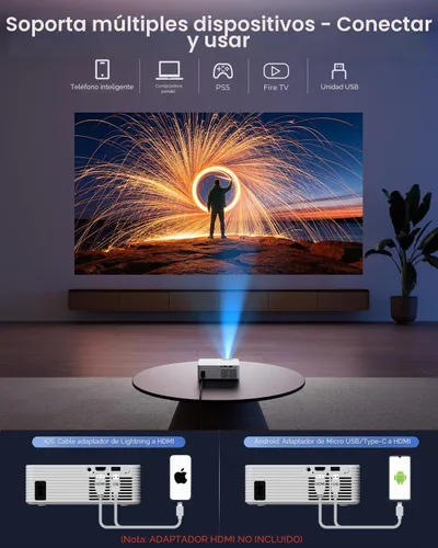 Vista 6 de Mini Projector for iPhone, ELEPHAS Portable Projector for Bedroom Basic White
