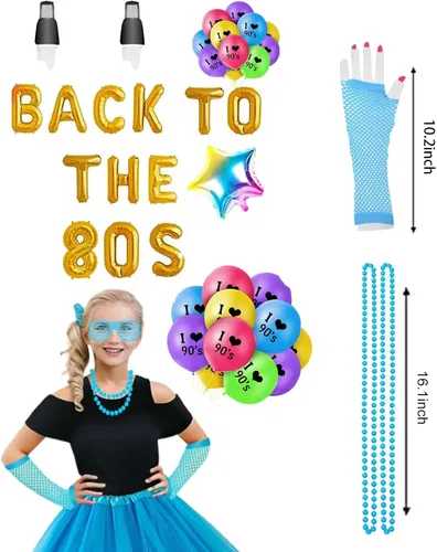 Vista 6 de Girls 80s Outfit Costume Accessories 7pcs 70s 1980s 90s Costumes