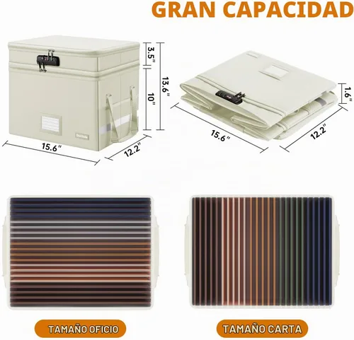 Vista 5 de Caja de archivos DocSafe con cerradura, caja de documentos ignífuga de múltiples capas, organizador de almacenamiento de archivos plegable con Beige