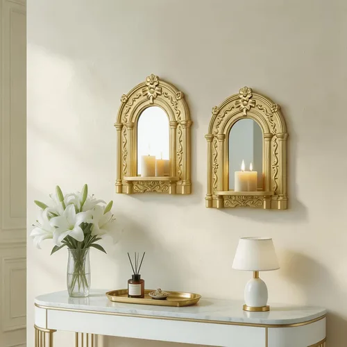 Vista 9 de Juego de 2 apliques de velas de relieve tridimensional, soportes de velas rústicos para montaje en pared, decoración de pared colgante de madera