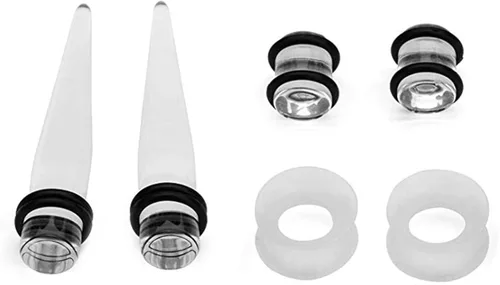 Vista 3 de HISHION Juego de 50 dilatadores de oreja 14G-00G y tapones de acrílico + túneles de silicona 9 calibres buenos para principiantes para mujeres