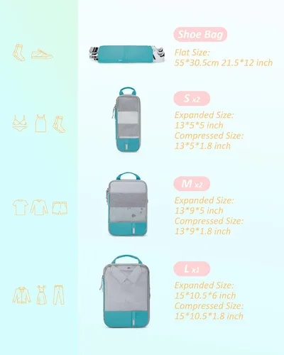 Vista 2 de BAGSMART - Juego de 6 cubos de compresión para maletas, juego de 6, 4 y 2, cubos organizadores de viaje, juego de bolsas expandibles, organizadores