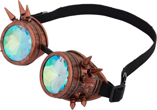 Vista 42 de Gafas caleidoscopio para raves trippy psicodélico steampunk con lentes de cristal de difracción de prisma arcoíris