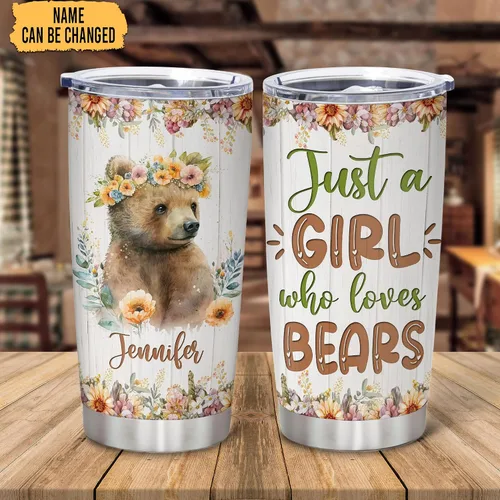 Vista 2 de Hyturtle Regalos personalizados para los amantes de los osos – Just A Girl Who Loves Bears - Vaso de acero inoxidable con nombre personalizado de 20