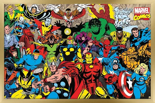 Vista 11 de Trends International Marvel Comics - Póster de pared de línea retro, 14.725 x 22.375 pulgadas, versión enmarcada de madera de granero