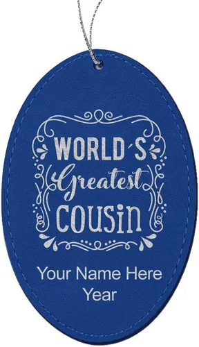 Vista 8 de LaserGram Personalized Christmas Ornament, World's Greatest Cousin, Faux Leather, Custom Laser Engraved Gift Idea (Oval Shape, Black with Gold)