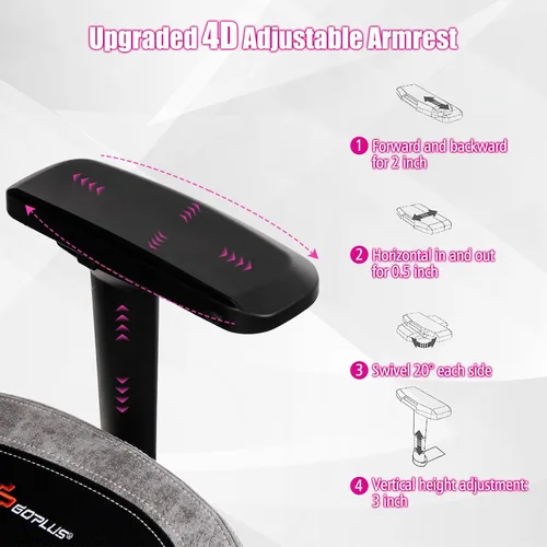 Vista 7 de Goplus Silla para videojuegos, silla giratoria de 360° en altura ajustable para computadora con soporte lumbar ajustable, reposabrazos 4D, asiento
