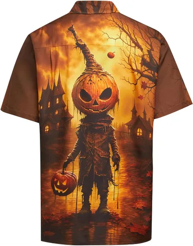 Vista 46 de Camisa de Halloween para Hombre de Hardaddy, de Manga Corta, con Botón, con Estampado Gracioso, Camisa Casual Negro