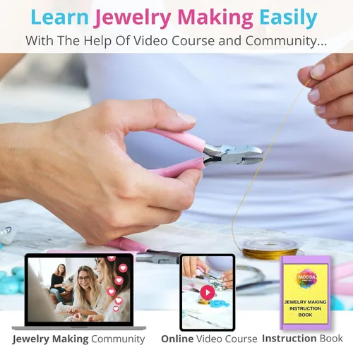 Vista 5 de Modda Kit Deluxe de Fabricación de Joyas con Curso en Video, Incluye Instrucciones, Abalorios, Elaboración de Collar, Pulsera, Aretes, Manualidades