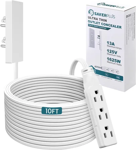 Vista 8 de SakerPlus Regleta de Enchufe Oculto Cable de Extensión Plano de 5 Pies Cable de Extensión de Cubierta de Enchufe Ultradelgado con 3