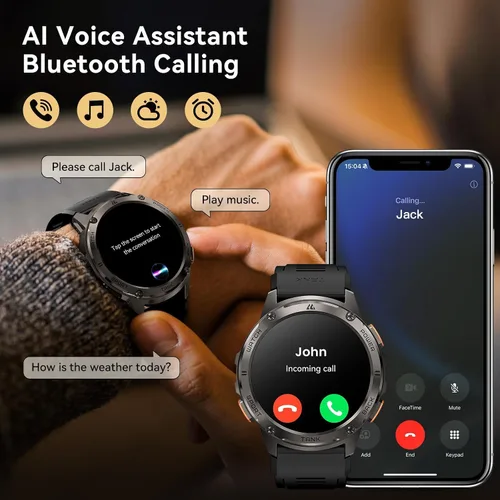 Vista 4 de AMAZTIM Relojes inteligentes para hombres, batería extra larga de 60 días, Bluetooth militar resistente para llamadas (contestar/realizar llamadas)