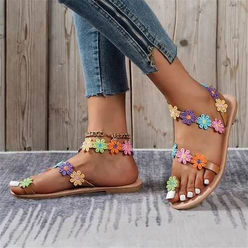 Vista 6 de Hbeylia Sandalias planas de mariposa para mujer, a la moda, informales, bohemias, elegantes, sandalias de gladiador, joyería con anillo