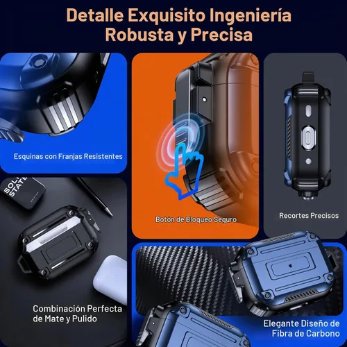 Vista 4 de Chicfun Armour Lock para estuche AirPods Pro de 2.ª generación con cierre seguro y llavero, compatible con MagSafe [360° de protección resistente]