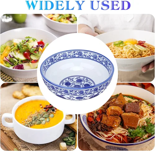 Vista 6 de Kichvoe Cuenco de porcelana azul y blanco de 7.87 pulgadas estilo chino cuenco de sopa de fideos de cerámica para uso doméstico, plato asiático